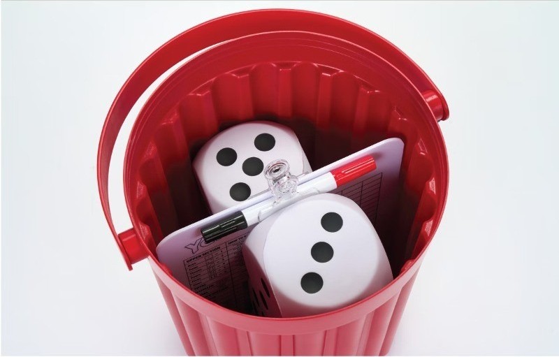 Giant Yahtzee Foam Dice Game with Storage Bucket & Dry Erase Scoreboard