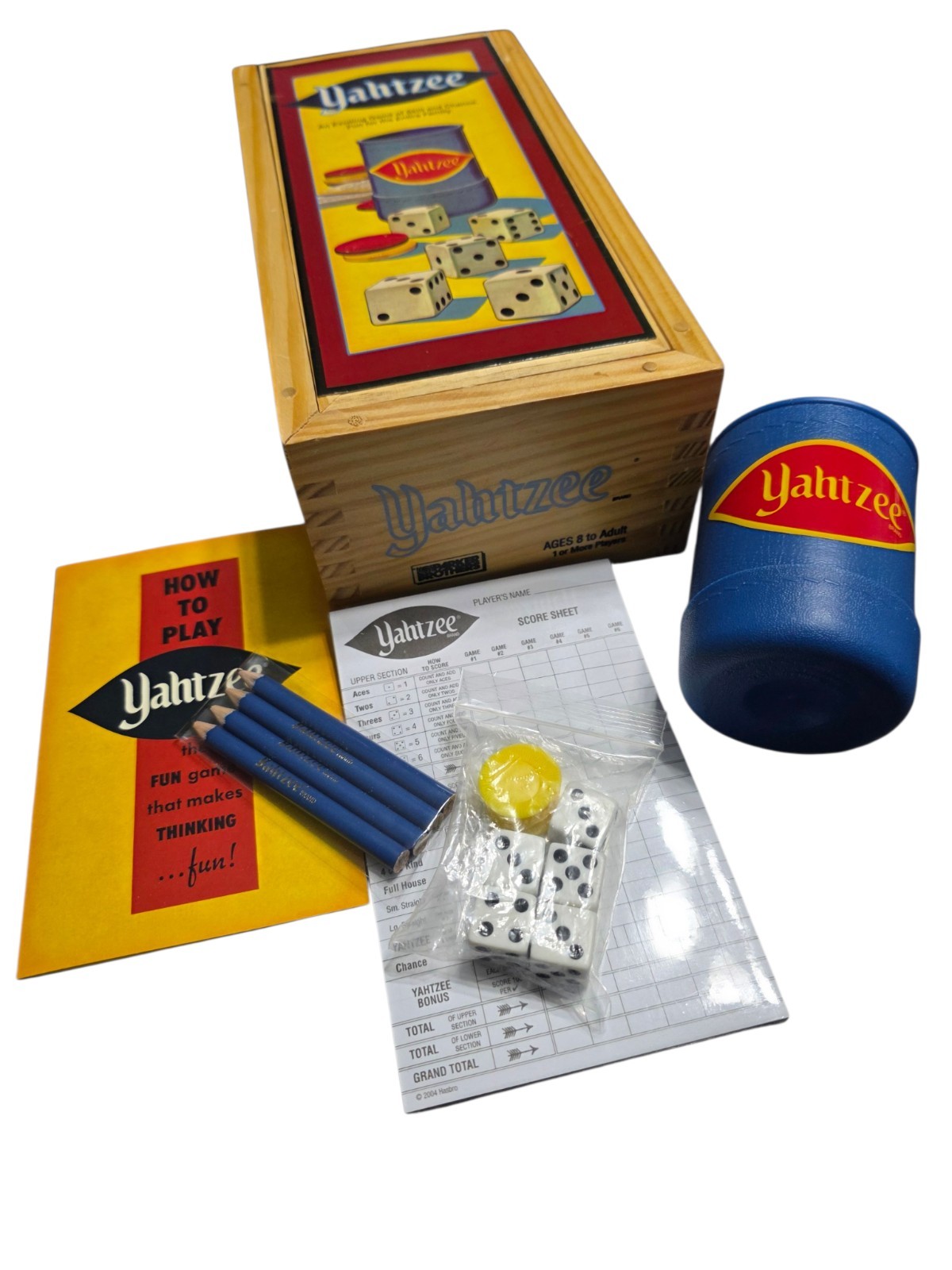 Vintage Yahtzee Nostalgia Edition Wooden Box Complete Parker Brothers 2004