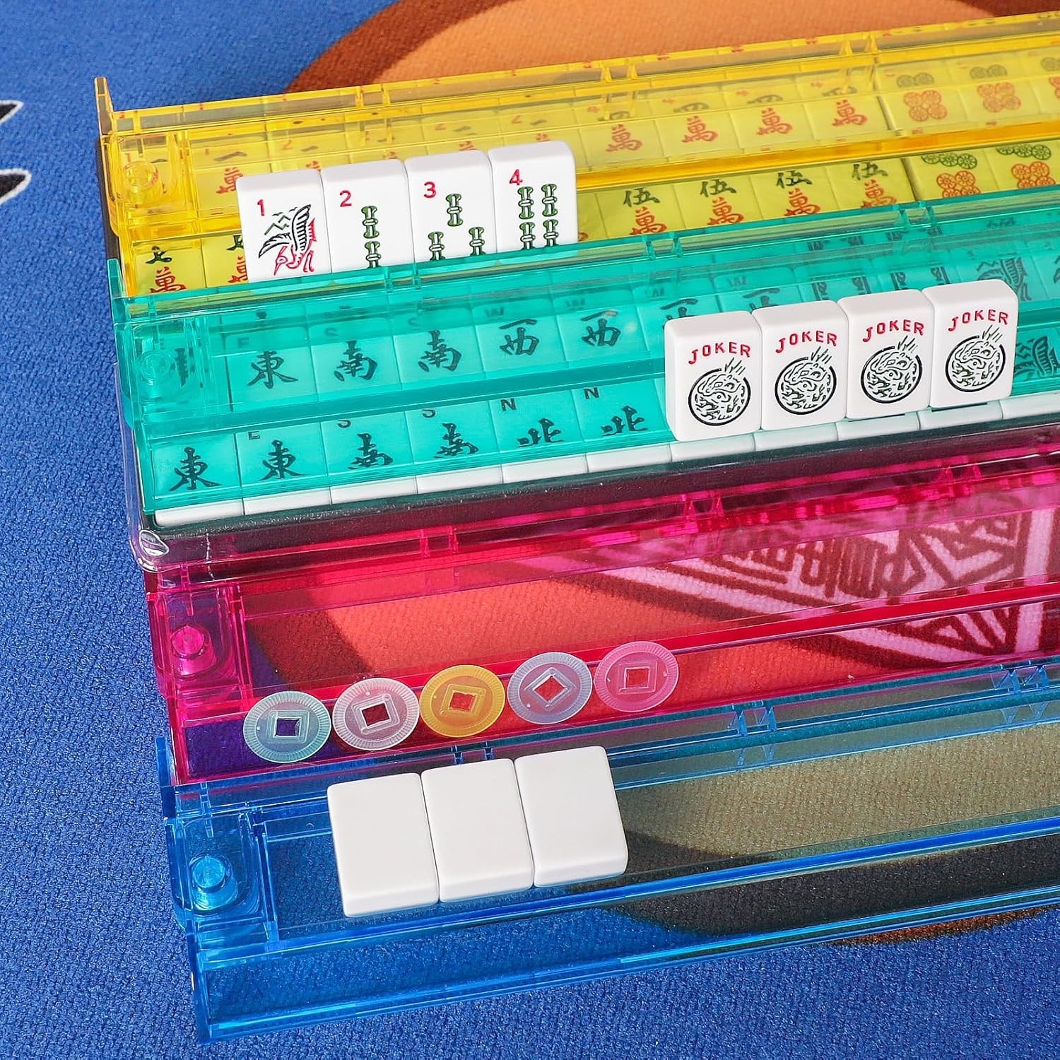 All-in-One American Mahjong Set with Melamine Tiles & 4 Colorful Racks