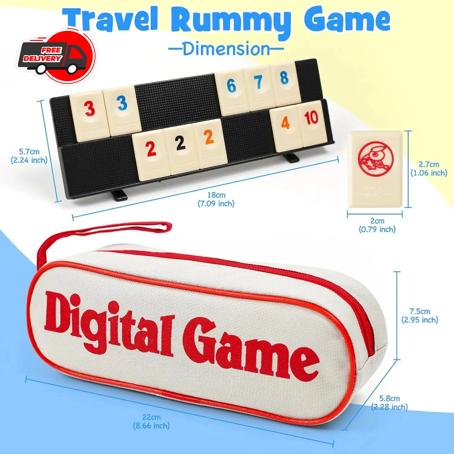 Rummy Cube Game Set 106 Tiles with 4 Racks Portable Travel Case