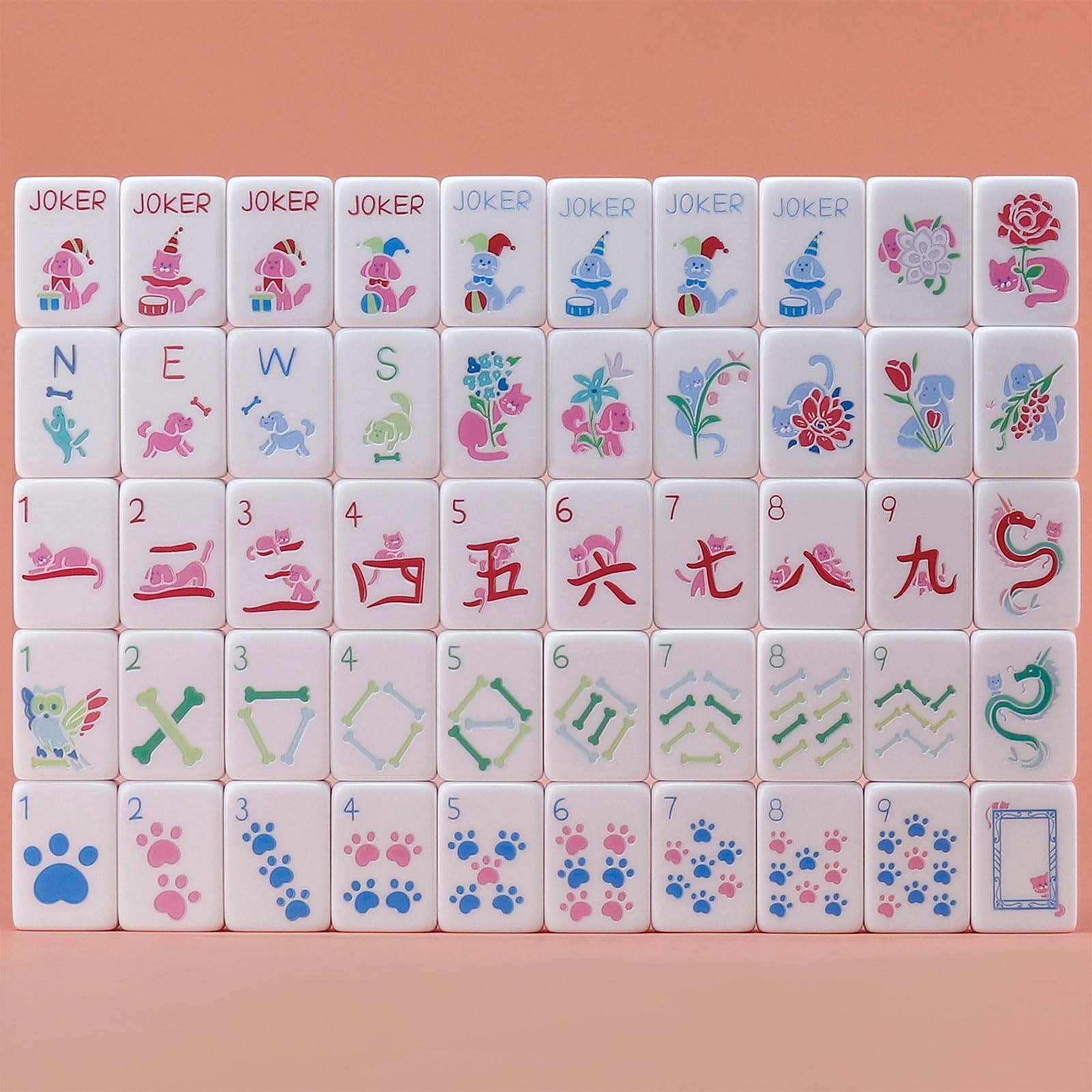 Morihaza Dogs and Cats Themed Mahjong Tile Set – 160 Acrylic Engraved Tiles &…