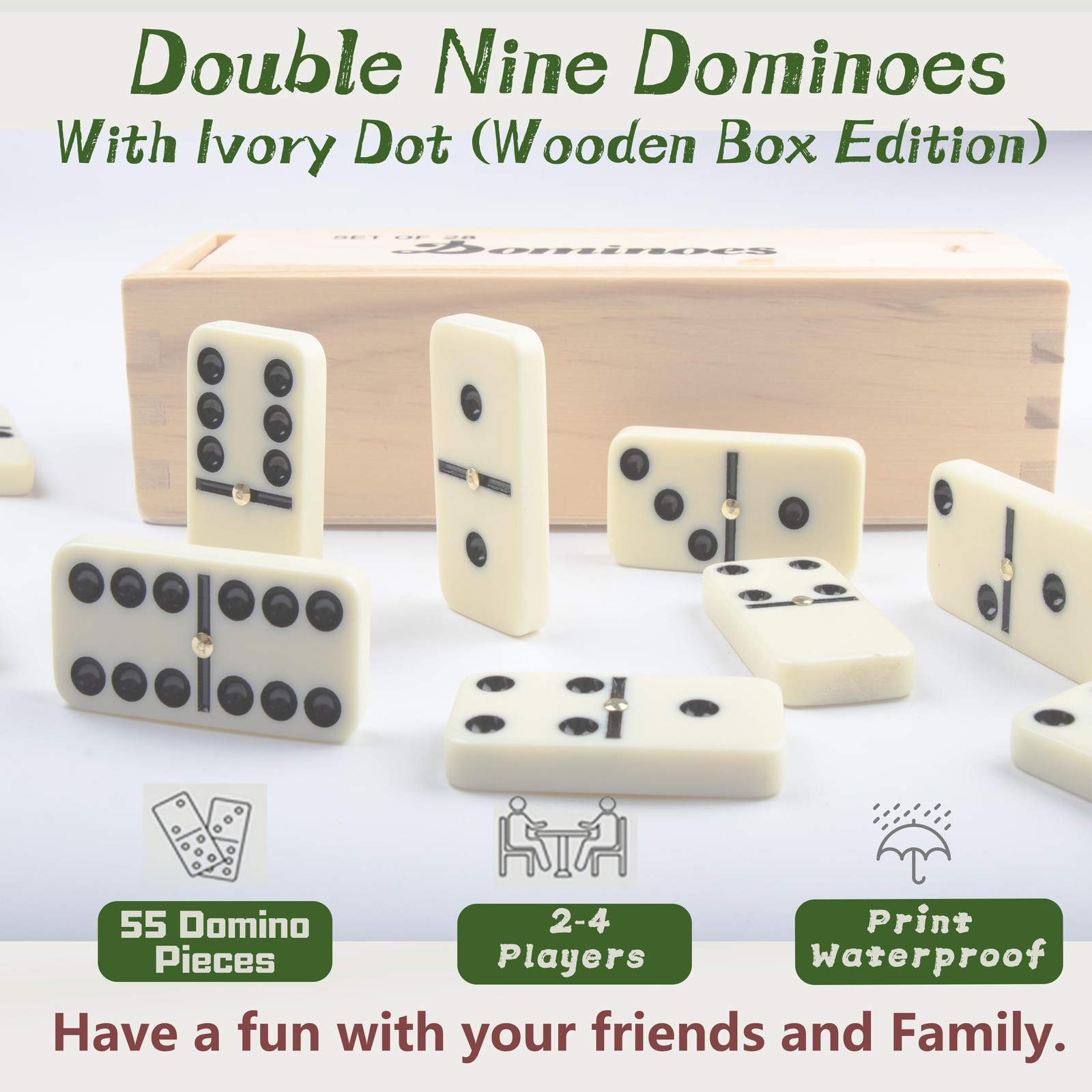Domino Set for Adults, Double Nine Dominoes Set with Wooden Case for Classica…