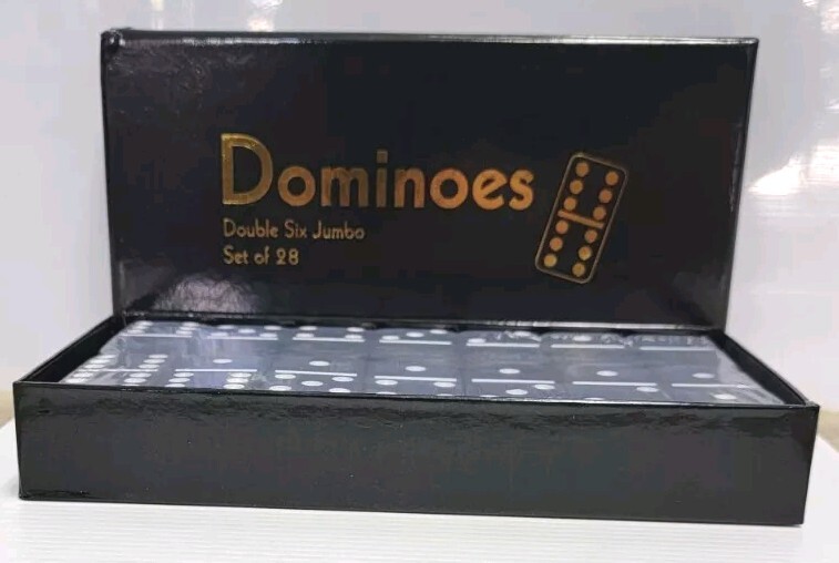 DOMINOES DOUBLE SIX GAME JUMBO SET 28 TILES & CASE (Blue)