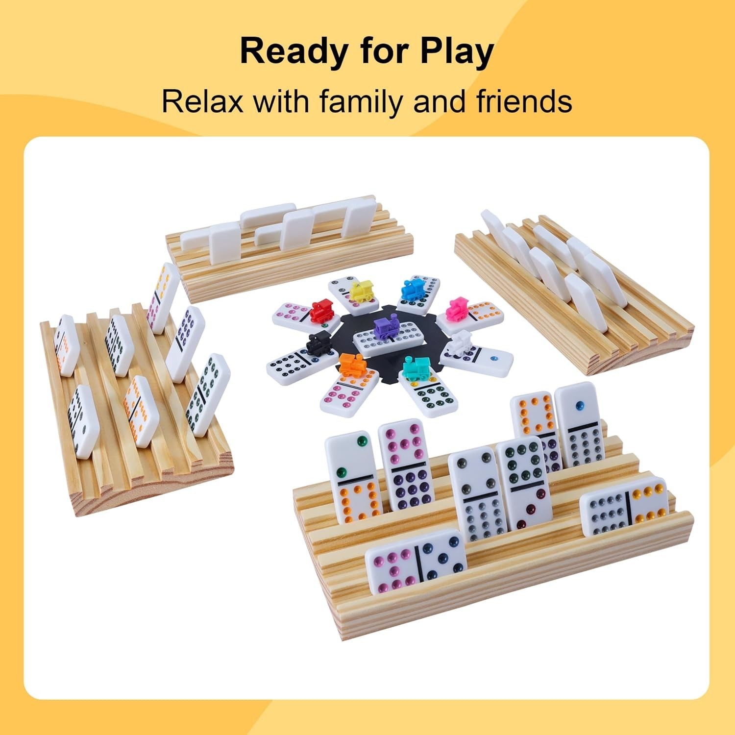 Double 12 Mexican Train Dominoes Set for Adults with 8PCS Wooden Holders, 9 T…