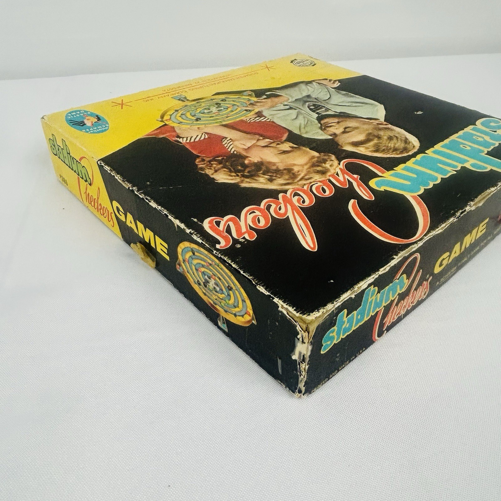 Stadium Checkers Game by Schaper 5x Black, Green Yellow. 3 Orange