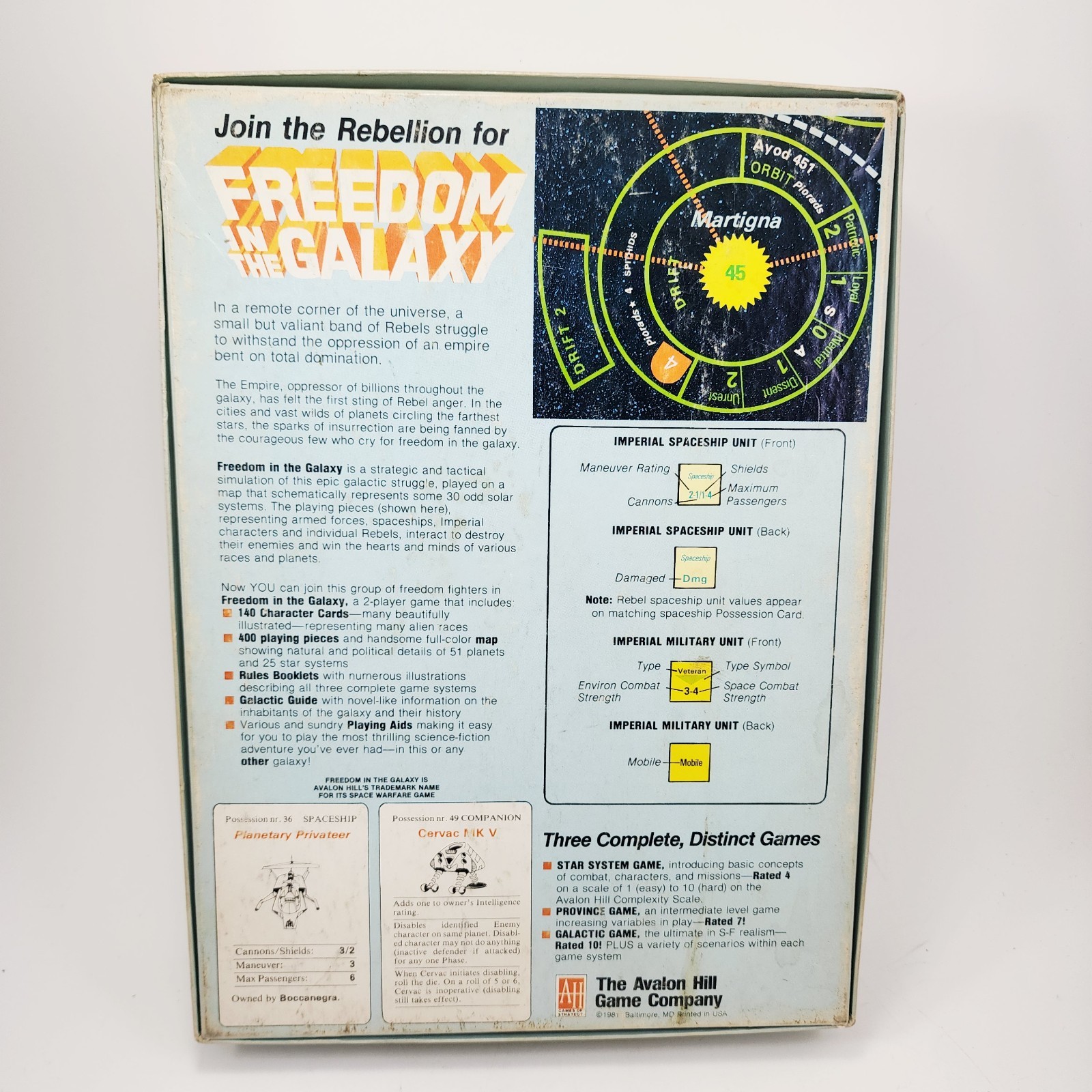 Vintage 1981 Avalon Hill Freedom in the Galaxy Star Rebellions 5764 Sci-Fi Game
