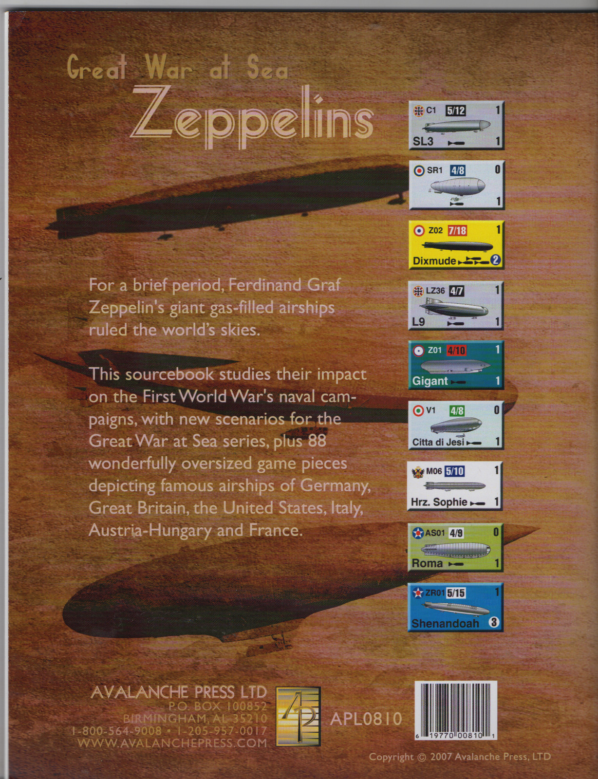 Avalanche Press Game Supplement Great War At Sea Zeppelins APL0810 New