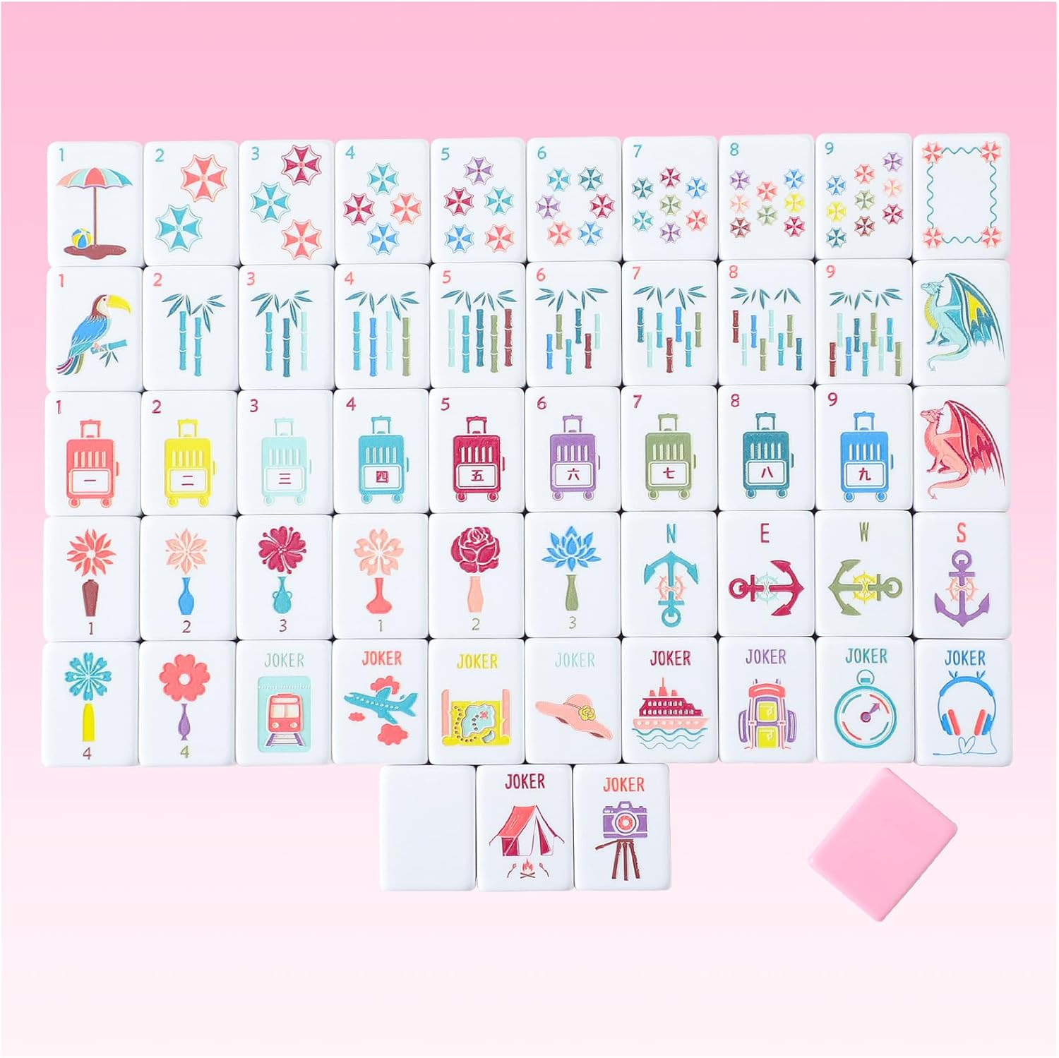 160 Pink Engraved American Mahjong Game Set with Carrying Bag and Accessor
