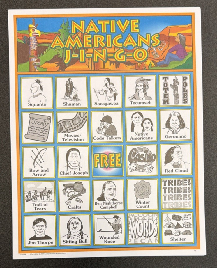 Vintage 2002 JINGO Native Americans Bingo Trivia Educational Game-Gary Grimm