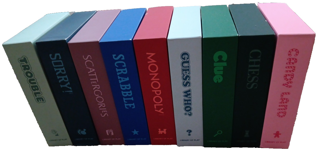 LIbrary of Play : Candy Land; Chess; Clue; Guess Who? Scattergories; Trouble;