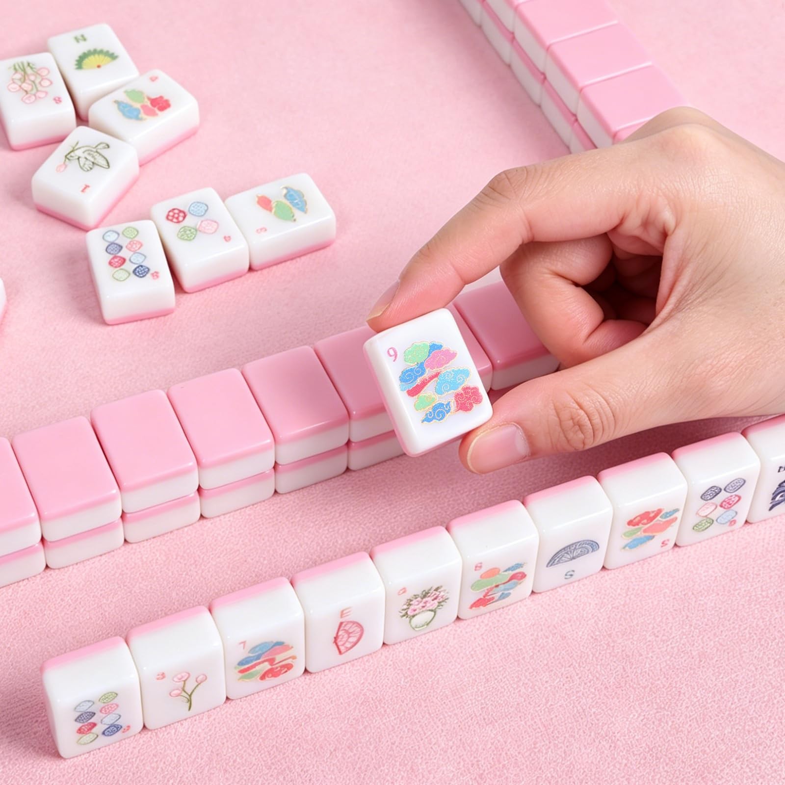 Entallor 166 American Mahjong Tile Set, 1.2″ Mini Pink 3D Engraved Melamine M…