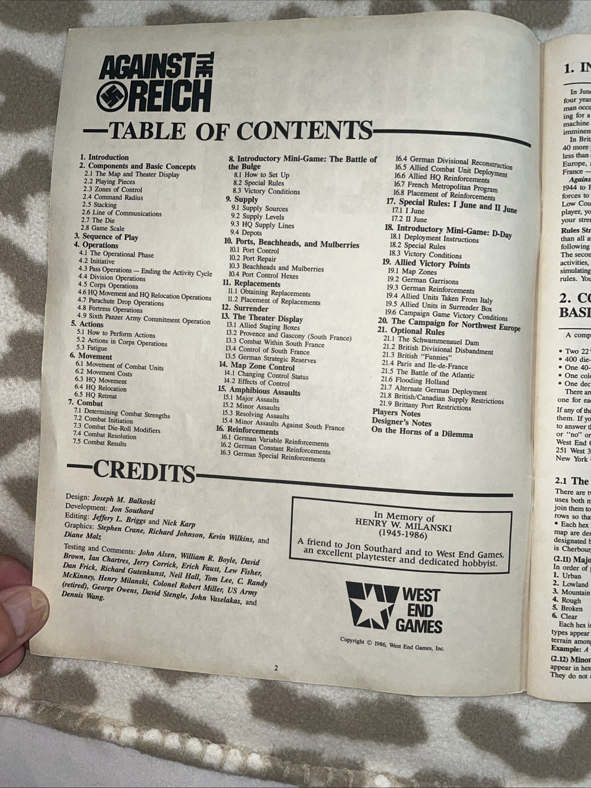 West End Games. 1986. Against The Reich. Invasion To The Rhine. VGC.