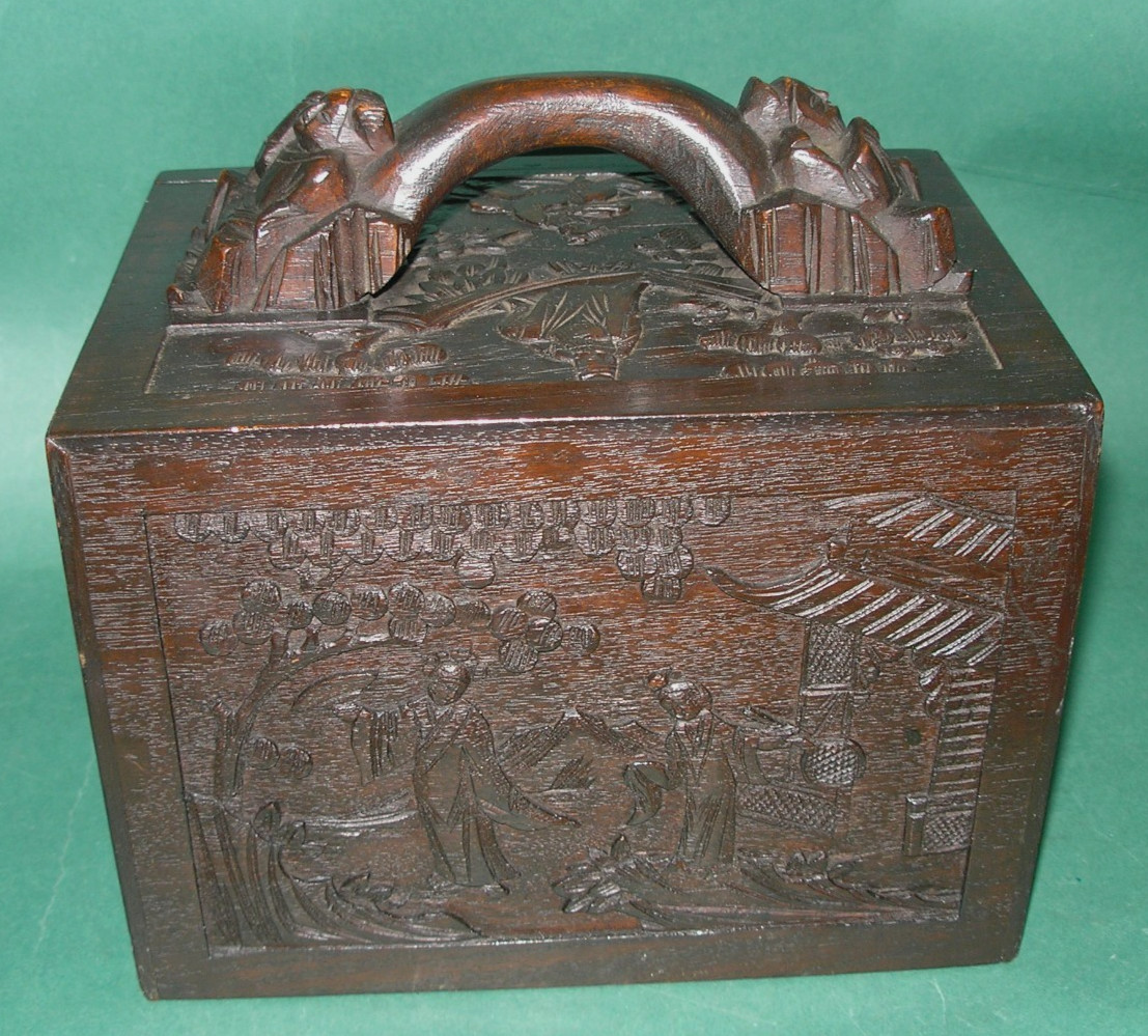 Rare 1920s Bone Bamboo Mahjong Set with Teak Case