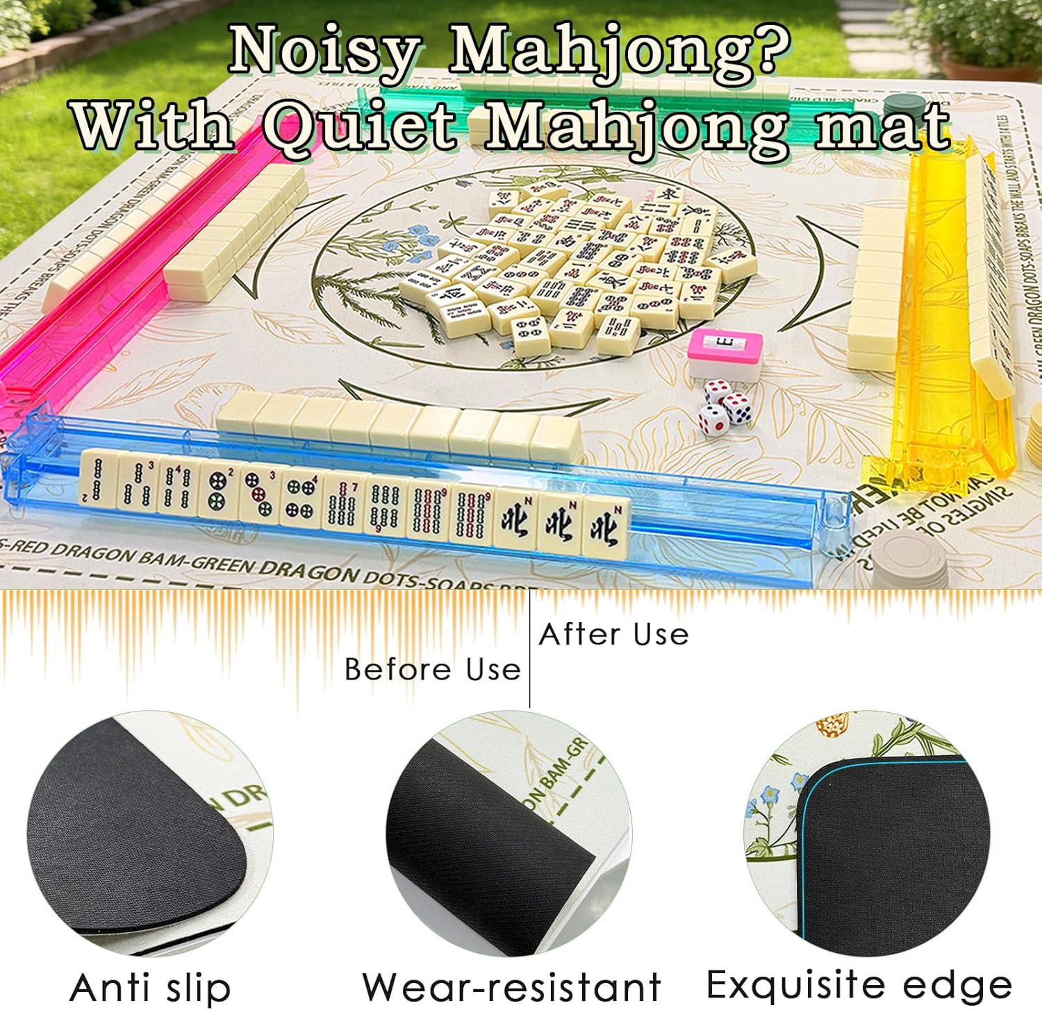 American Mahjong Tiles Set with Noise Reducing Mahjong Mat, 166 White Mahjong Ga