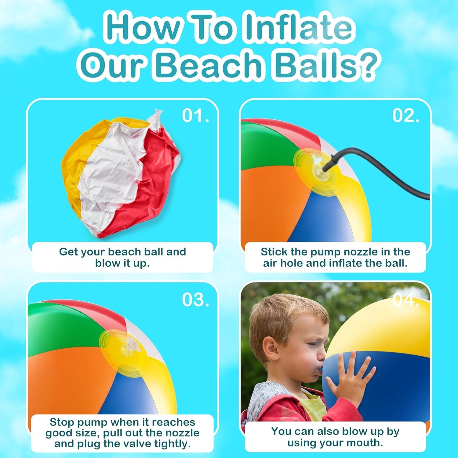 Giant Beach Ball 24 Inch Inflatable Pool Toy Pack of 3 Rainbow Balls