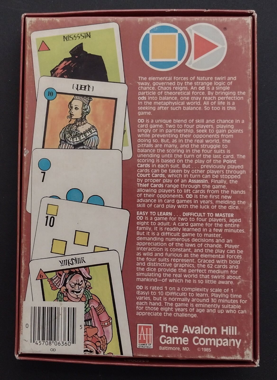 OD Game 1985 The Avalon Hill Game Company A Unique Blend of Skill and Chance