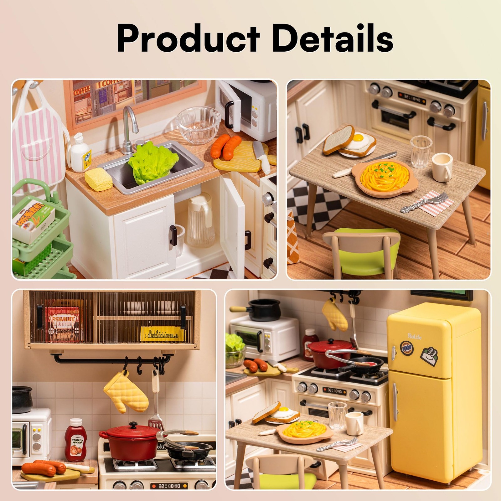 DIY Miniature House Building Set LED Plastic Playset Rolife Happy Meals Kitchen