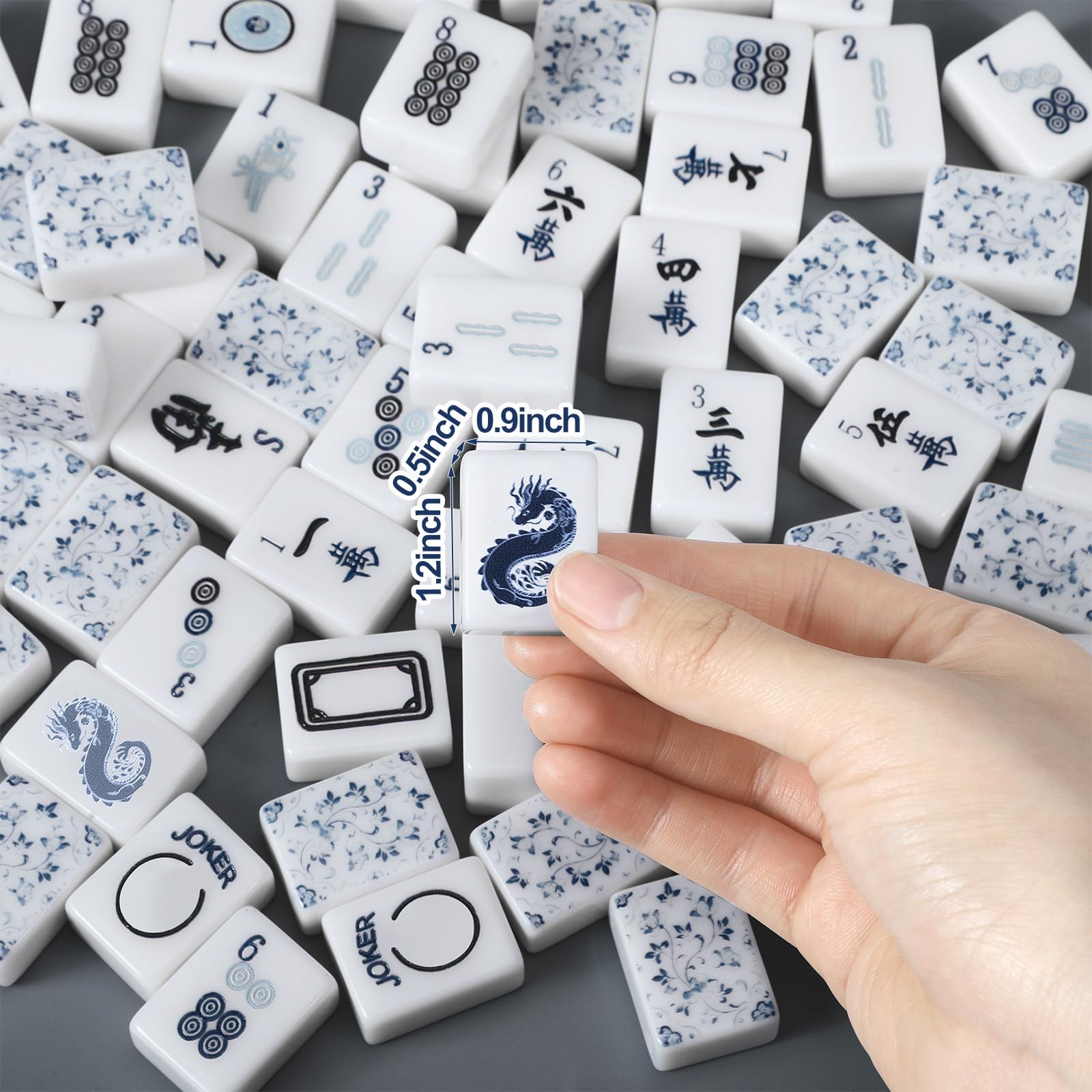 Soulchen 160 Chinoiserie Blue Porcelain American Mahjong Tile Set with Acryli…