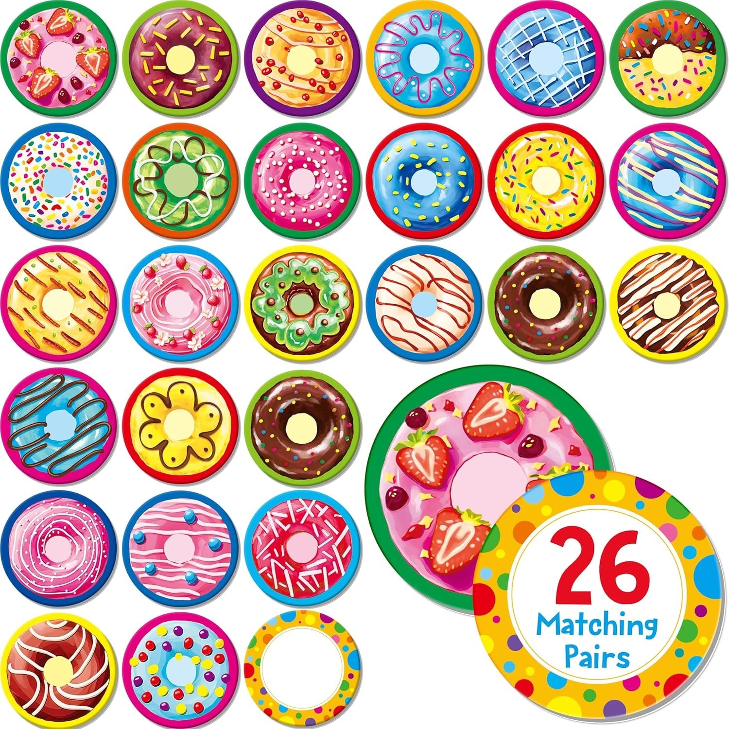 Interactive 52-Card Donut Matching Game for Ages 4-6, Perfect Group Activity