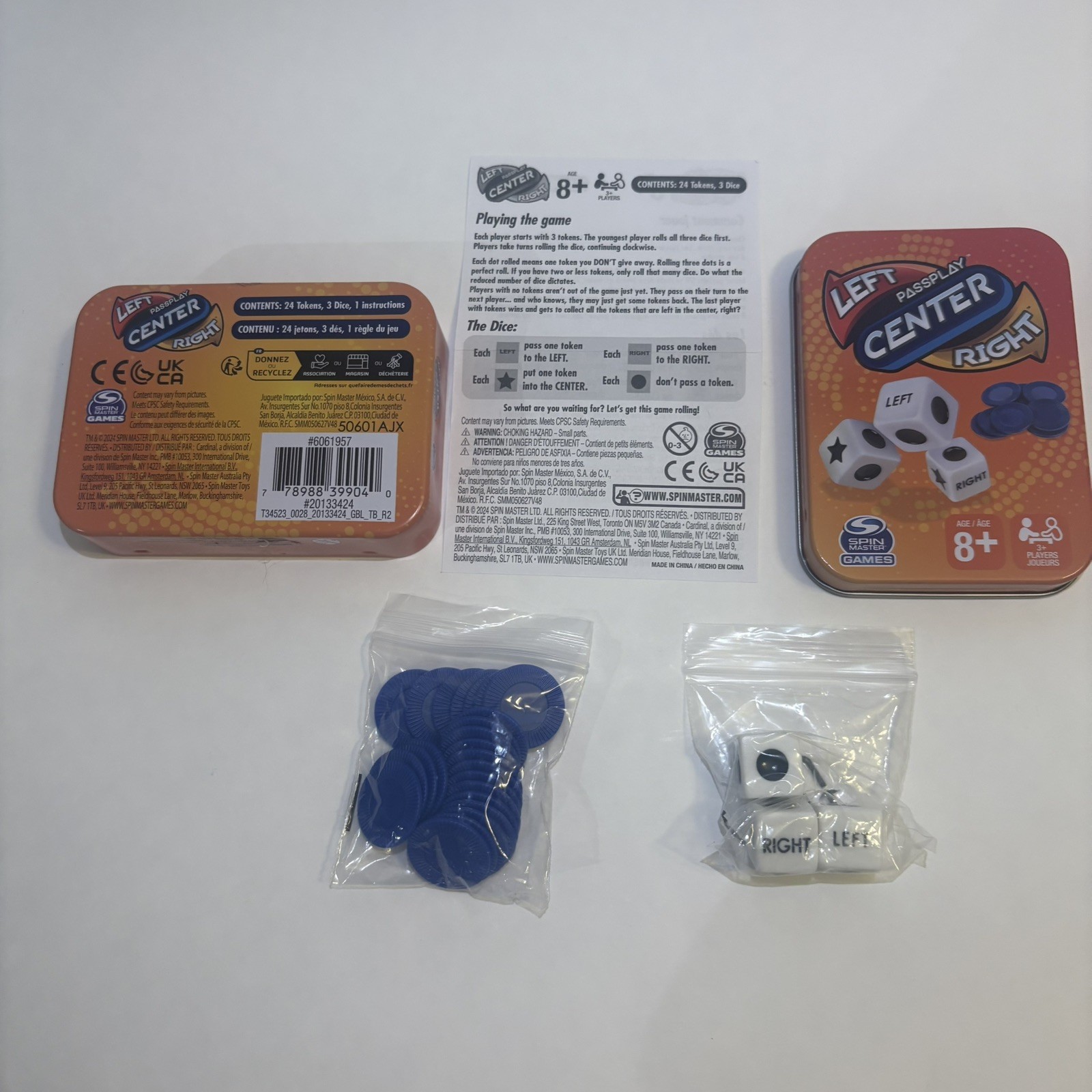 LCR® Left Center Right™ Dice Game – Blue Tin Complete