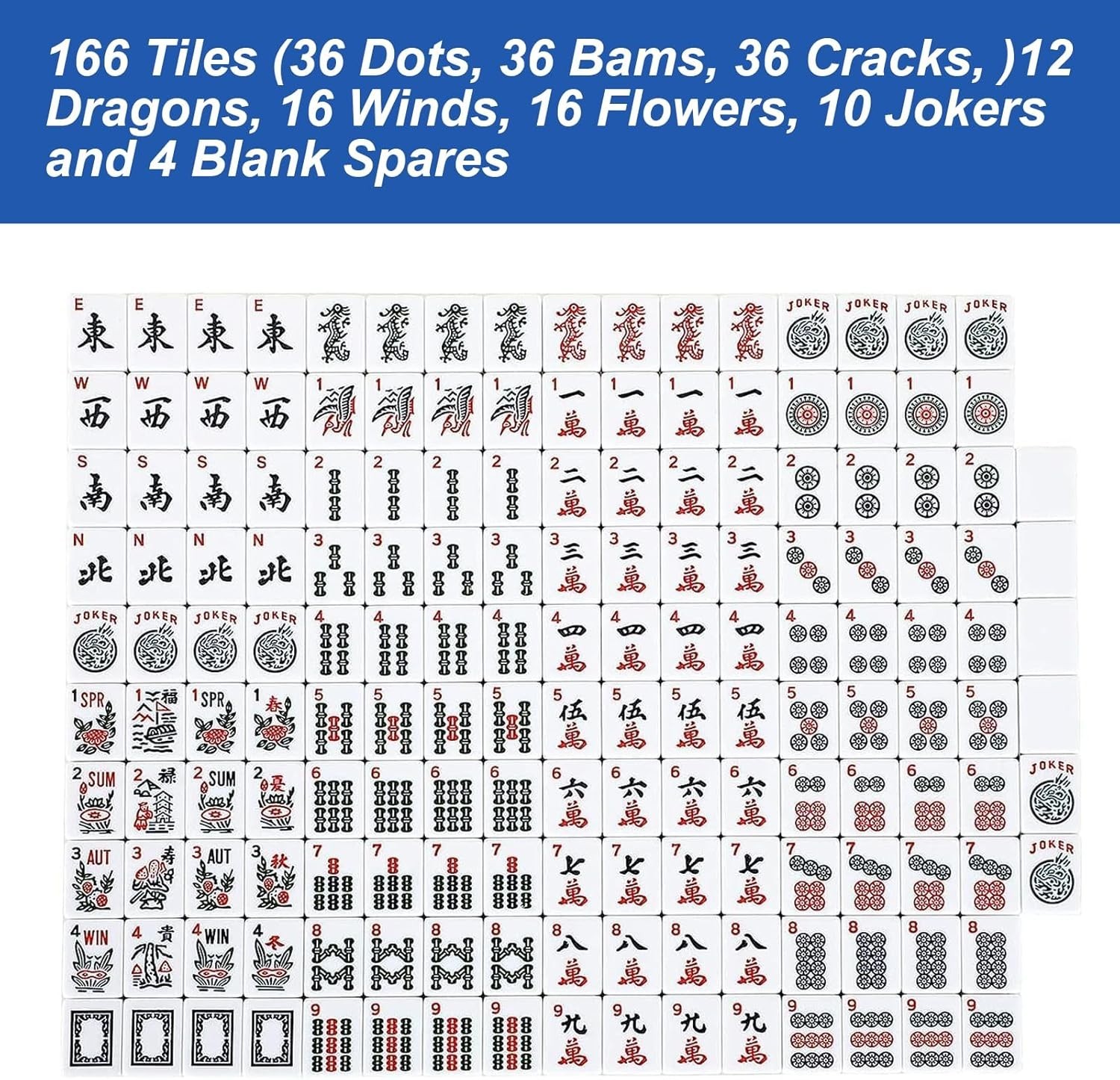 American Mahjong Set,166 White Tiles with Blue Bag and Accessories,4 Transpar…