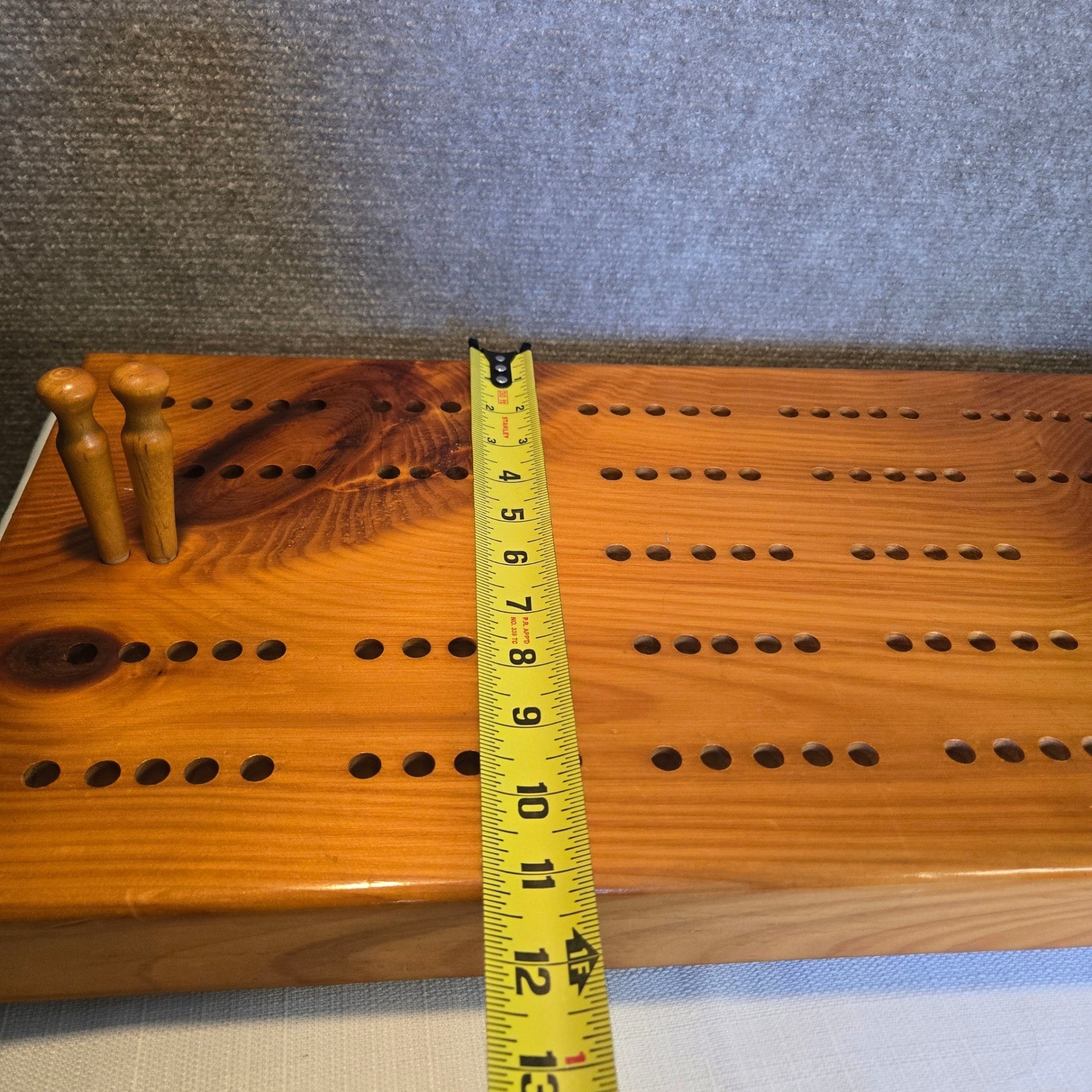 Handmade Large Solid Wood 2 Player Cribbage Board 24 Inch with Pegs and Cards