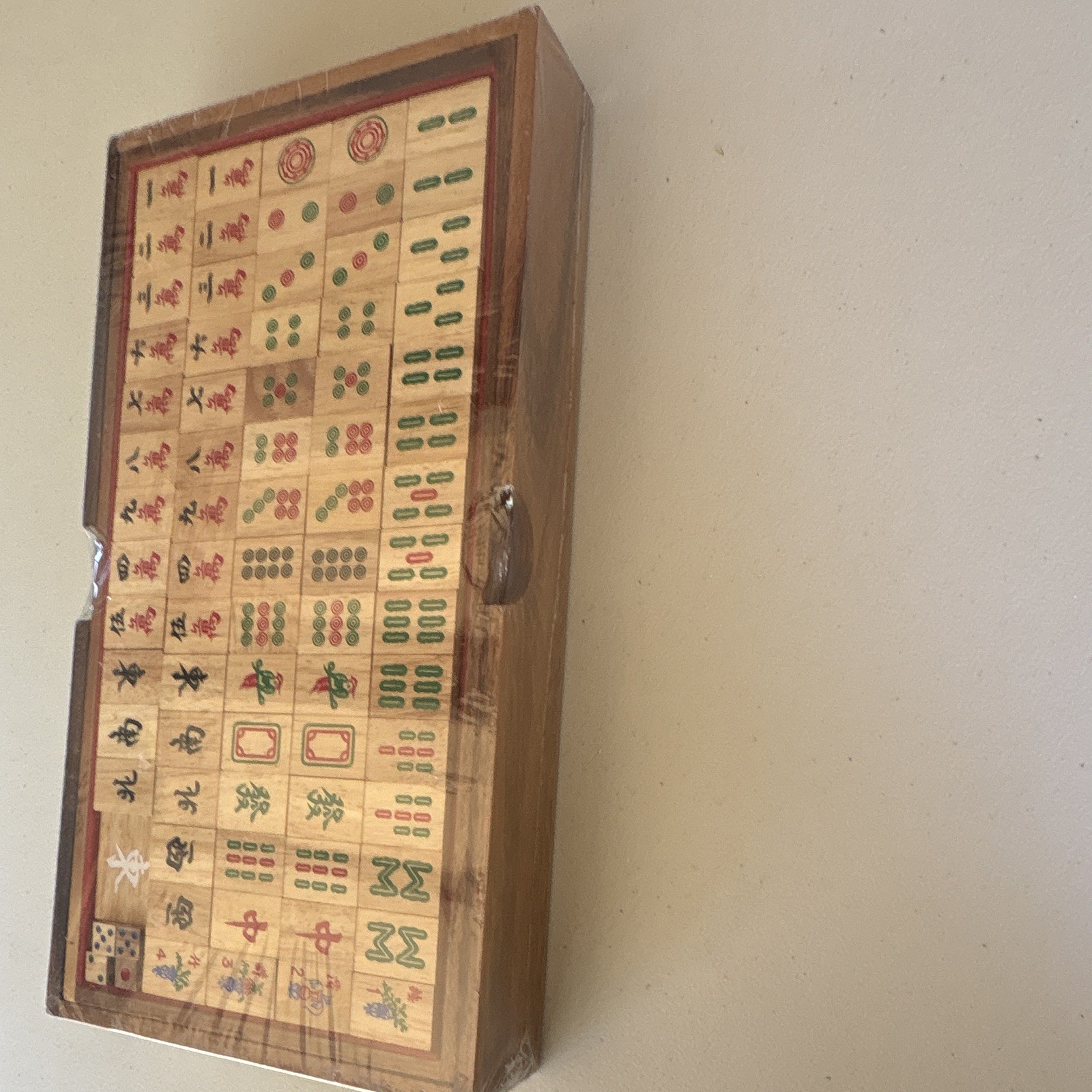 Vintage Thai Wooden Mahjong Set with handcrafted raintree wood tiles