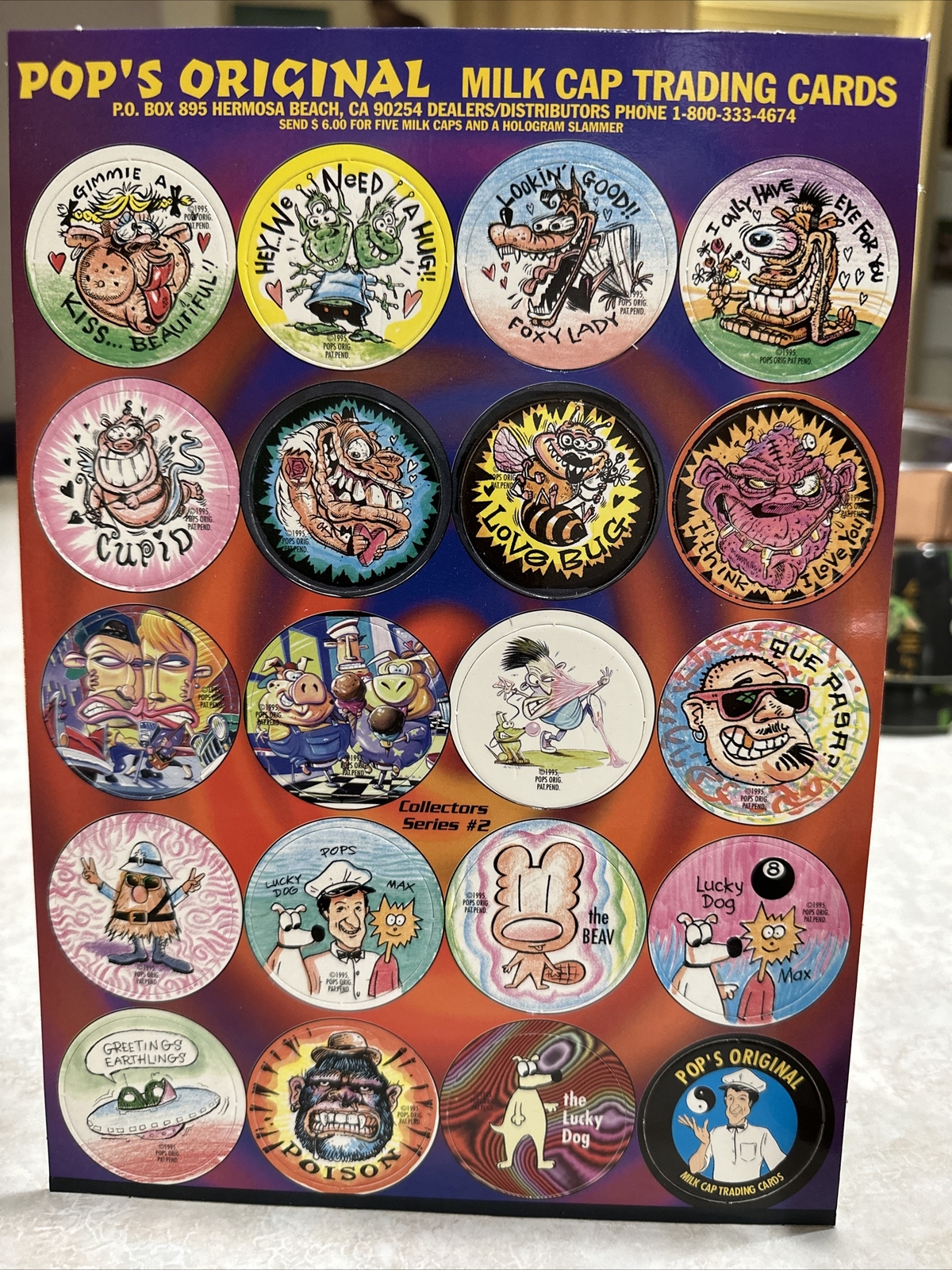 1995 Pop’s Original Milk Cap Trading Cards Sheet Pogs Collector Series #2 20pogs