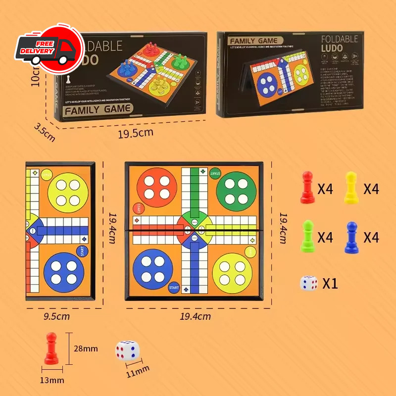 Ludo Game Set Strategy Game Parent Interaction with Foldable Board Travel Family