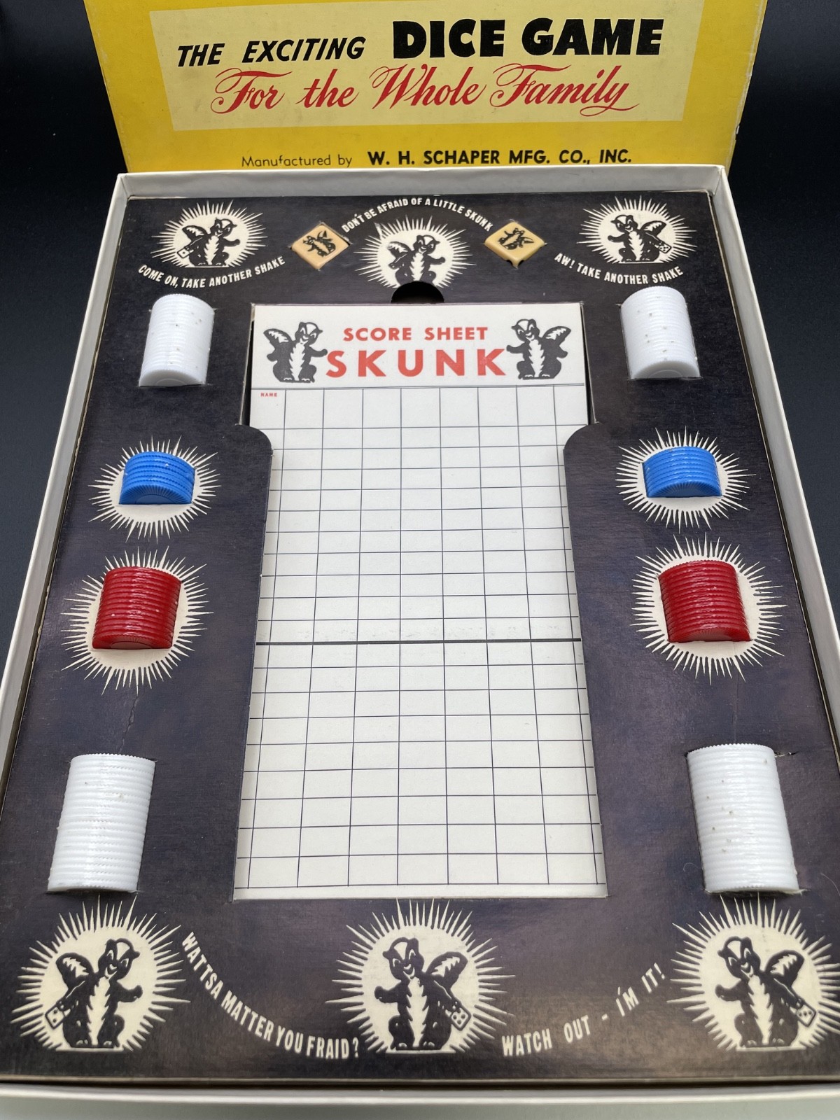 Vintage 1953 “Skunk” Dice Game by WH Schaper Manufacturing – New Old Stock!