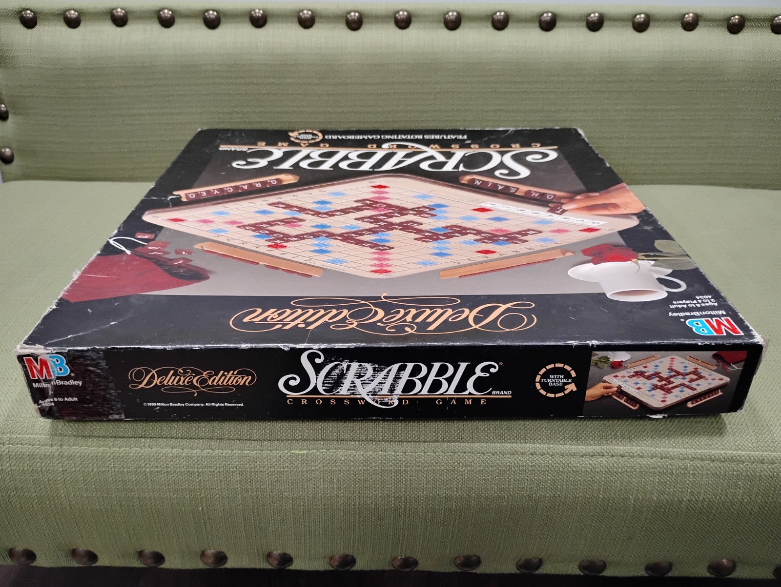 1989 Scrabble Deluxe Edition 100% COMPLETE Rotating Turntable Board Game