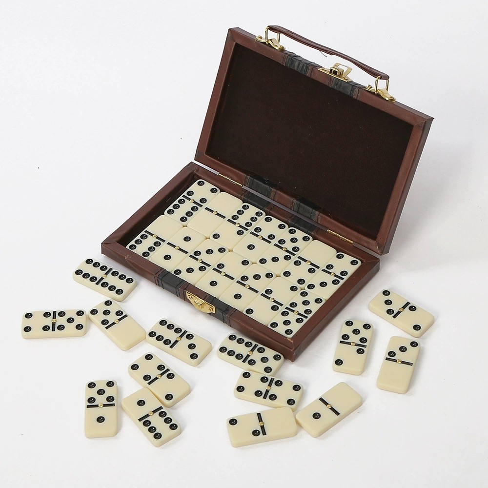 28pcs Double Six Dominoes Set Classic Black & White Plastic Tiles in Box