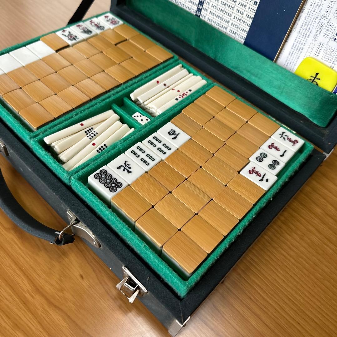 Bamboo Mahjong Tiles Back Vintage Showa Era with Case