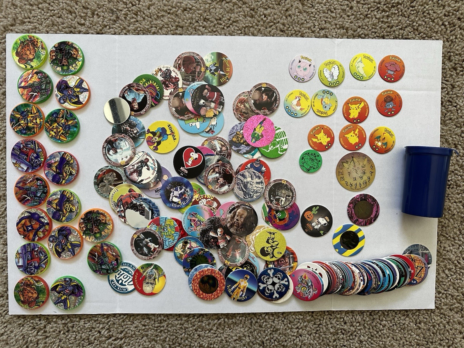 Vintage POG Pogs and Slammers HUGE LOT Plastic Slammers with Various POG Caps
