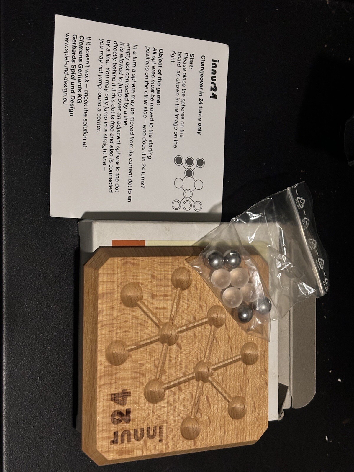Gerhards Innur24 Mini Solitaire Game – Made in Germany – COMPLETE SET w/ Instruc