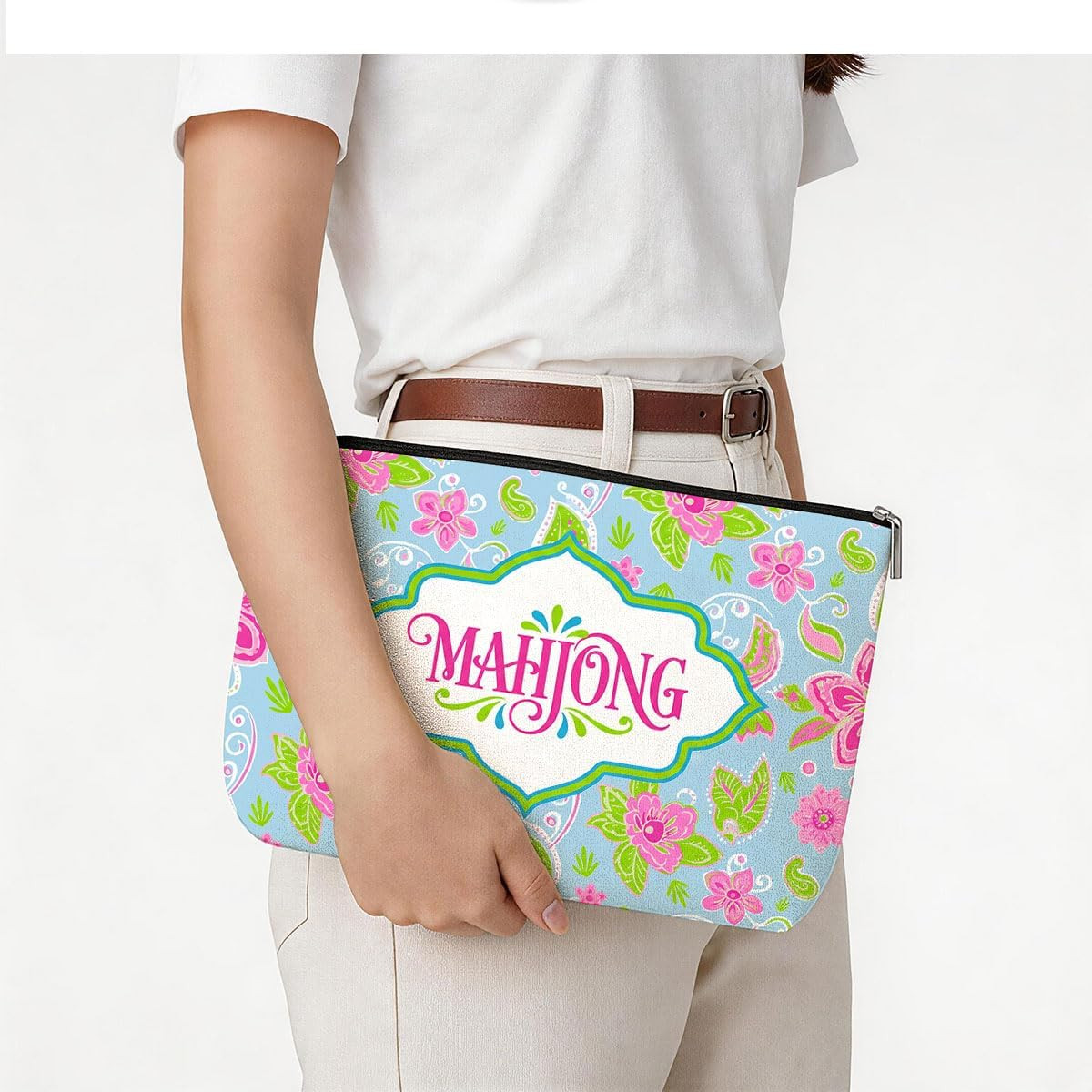Mahjong Tile Bag Pink Floral American Mahjong Bag Makeup Bags (Case Only) | Thic