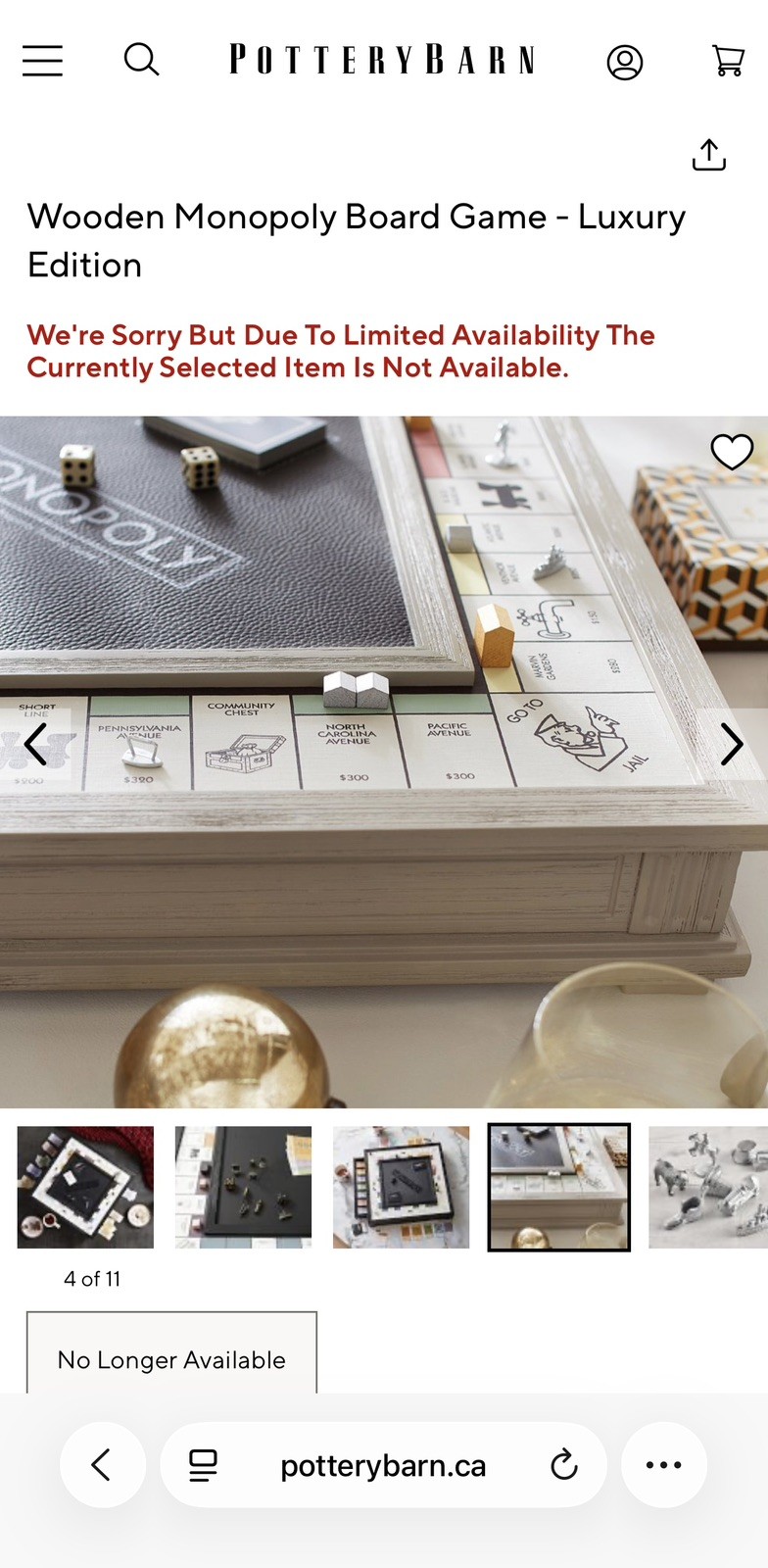 New in box Monopoly Pottery Barn Deluxe Edition Wooden Luxury Board
