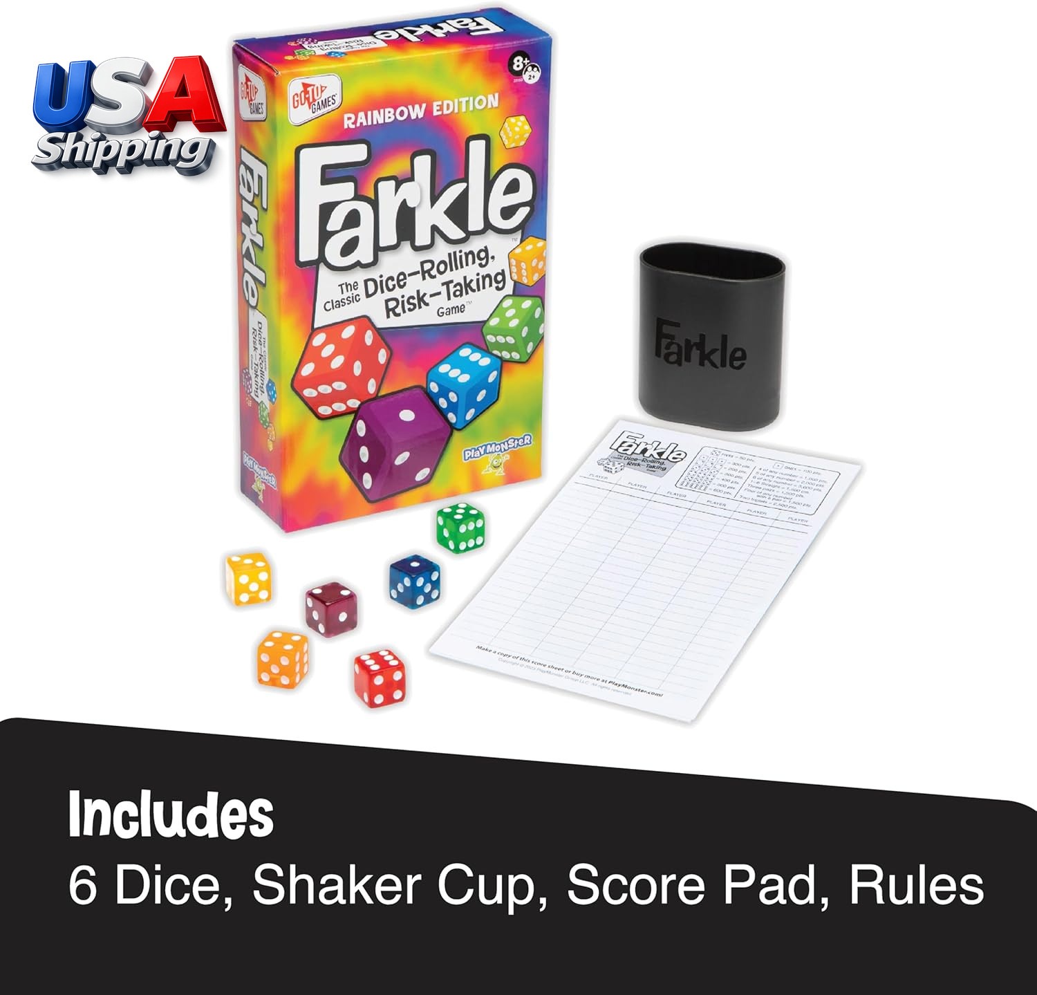 Dice Game Farkle Classic Rainbow for Kids Family Travel Games Age 8+