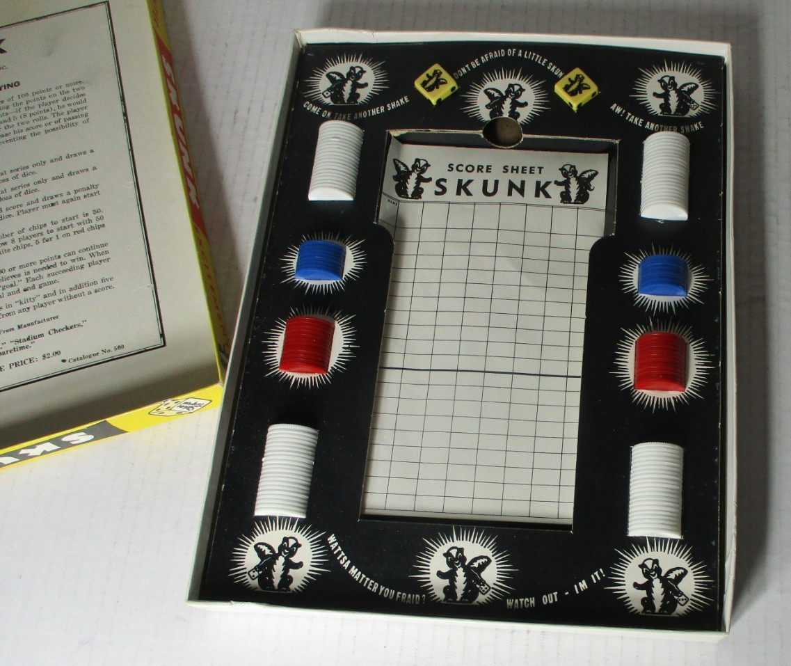 Vintage 1953 Schaper Skunk Family Dice Game Board Game COMPLETE