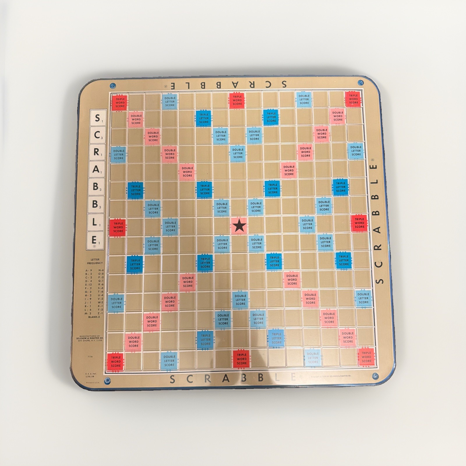 Vintage 1948 Scrabble Rotating Game Board Blue Turntable Lazy Susan No Tiles