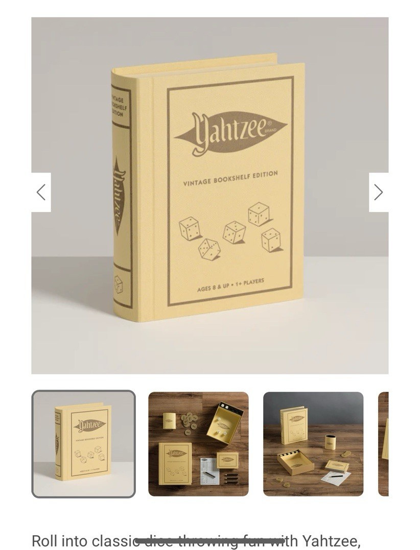 WS Game Company Yahtzee Vintage Bookshelf Edition Dice Game w/ Scorebook 8+