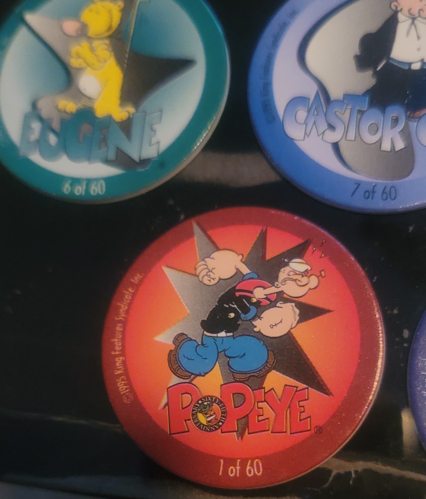 1995 Popeye POGs Complete Set (1–60) + Hot Pink Tube Vintage 90s Milk Cap Game