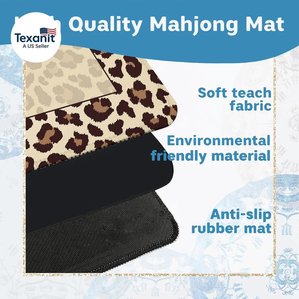 Leopard Print Mahjong Mat for Table 31.5 X 31.5 In, Trendy Brown and Beige Anima