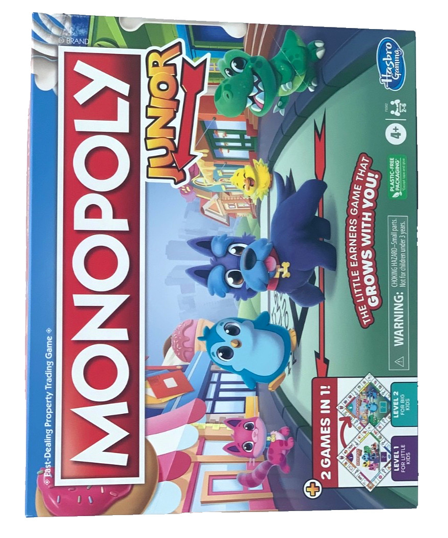 Hasbro Monopoly Junior Board Game 2 Games In 1 Level 1 & 2 Ages 4+ New In Box