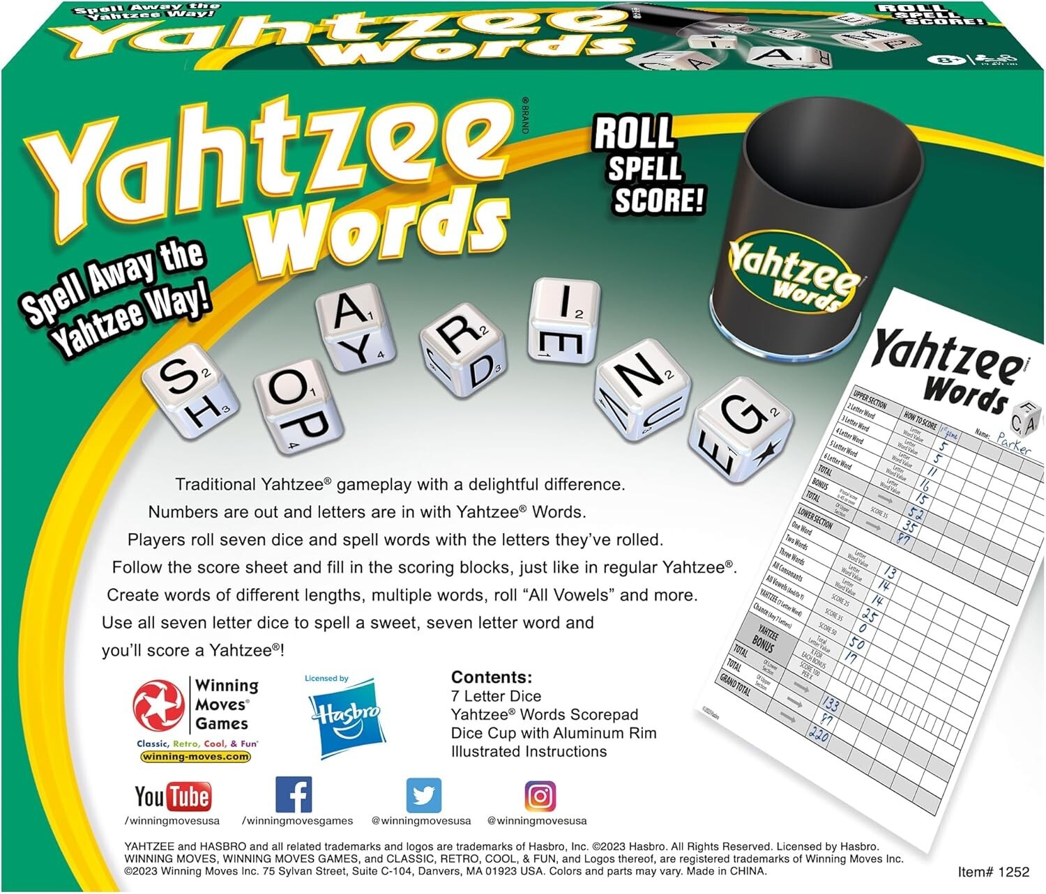 Yahtzee Words Dice Game – Family Game Night Kids 8+ & Adults