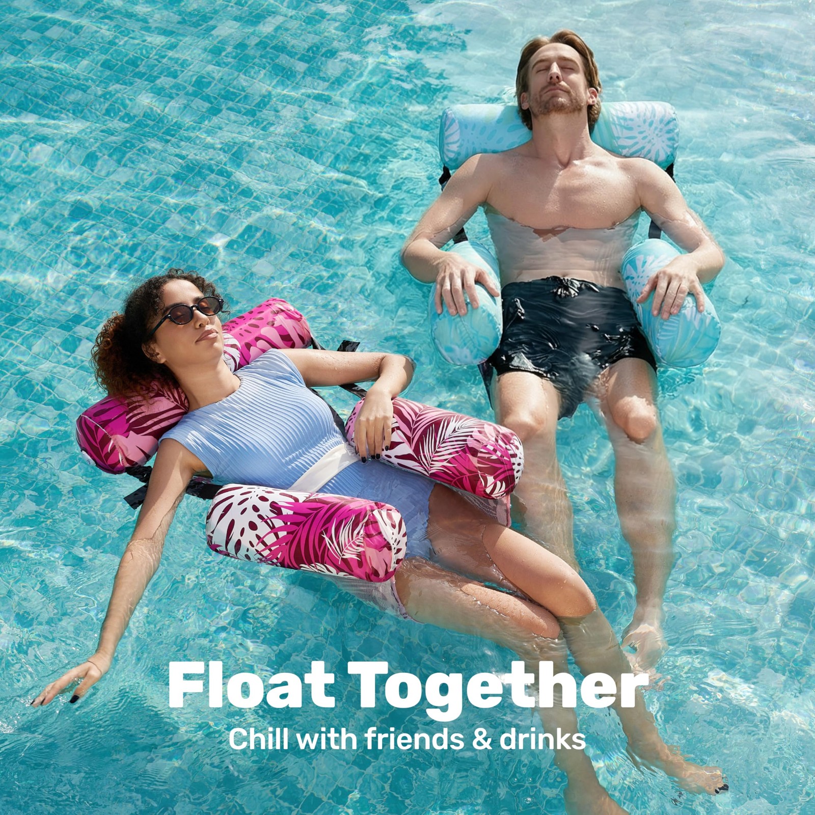 Inflatable Pool Float Chair 2 Pack Heavy Duty Cyan Pink SLOOSH Floats Adult Blow