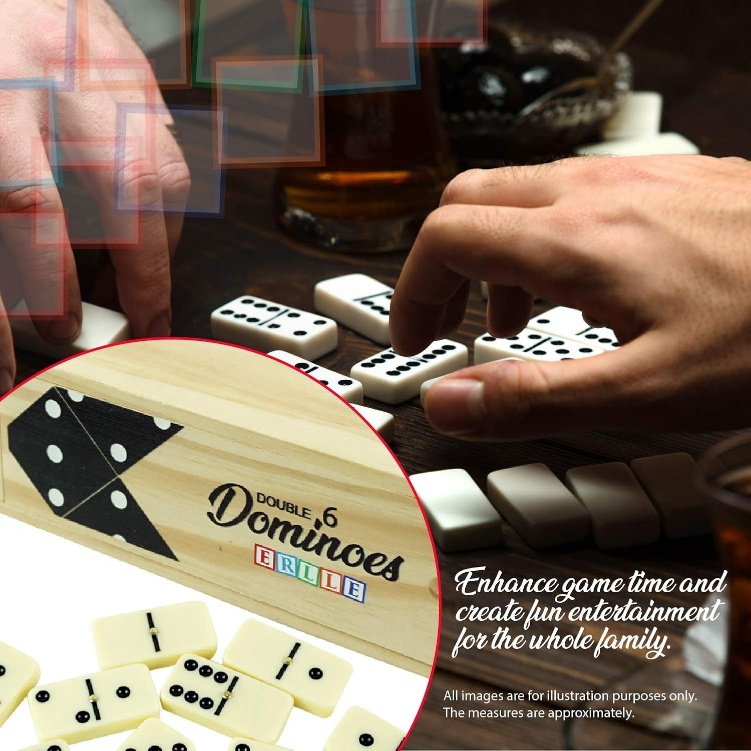 Dominoes Set, Classic 28-Piece Double Six Domino Set with Wooden Case, Famil…