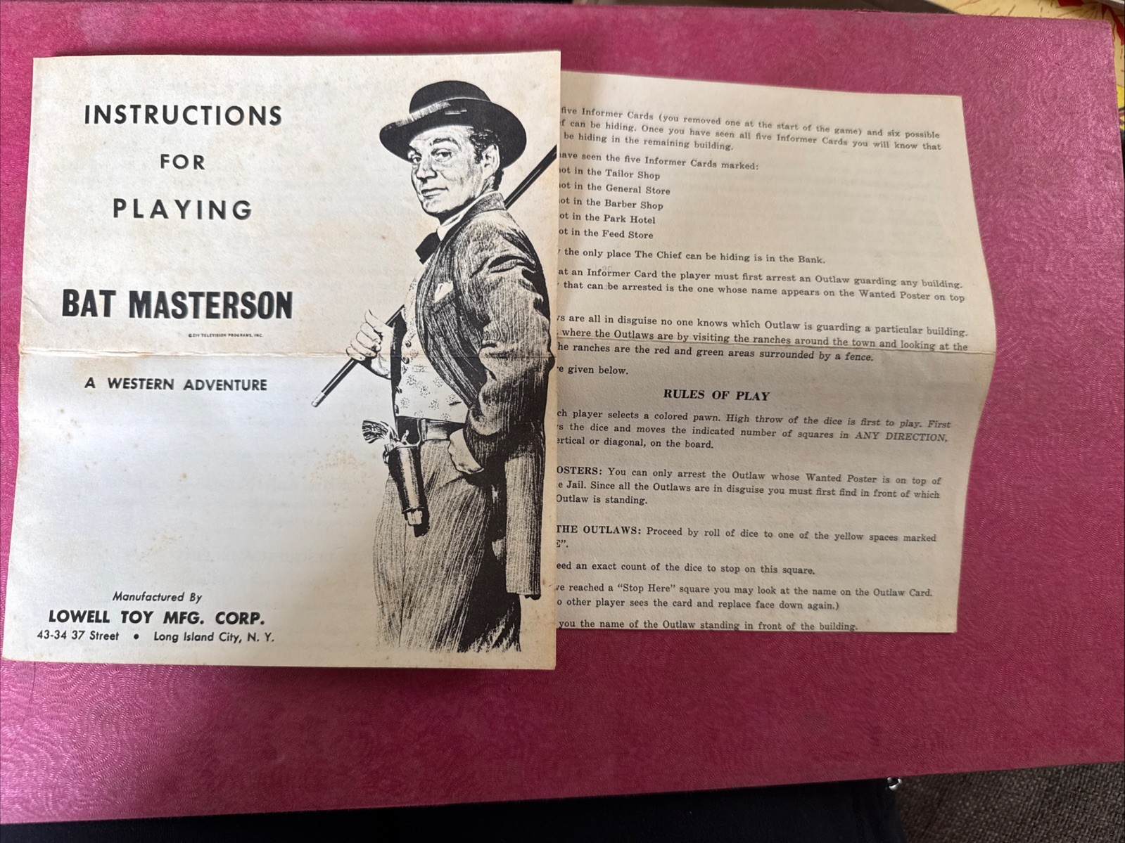 Vintage 1958 Bat Masterson Western Town Board Game Lowell Toy Complete Cowboys