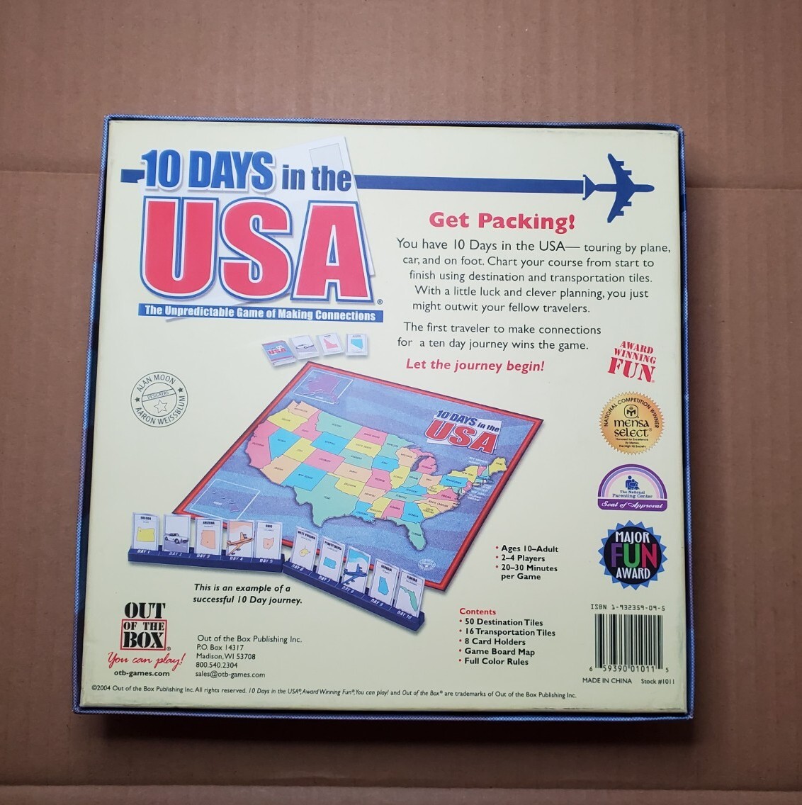 10 Ten Days in the USA Board Game 2004 By Out of The Box Games – 100% COMPLETE!