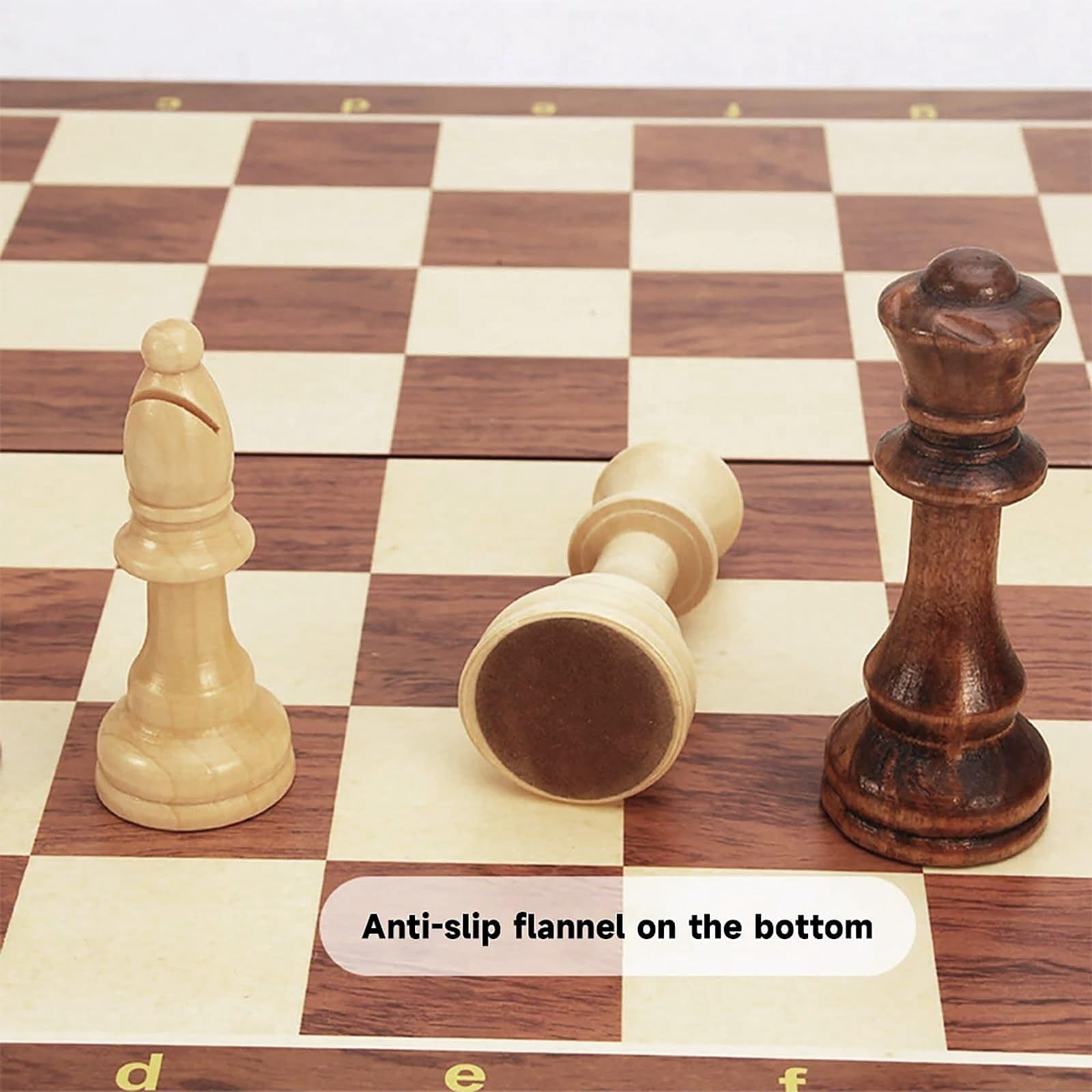 Folding Walnut Chess Set Tournament Size with Storage and 2 Extra Queens